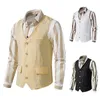 Coletes masculinos 2023 Spring e Autumn Vest Trend Linen Linen Solid-decote em V para homens