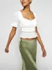 Kvinnors blusar kvinnor franska spetsar ihåliga fyrkantiga krage skjorta 2023 sommar eleganta vita toppar damer smala kortärmade ruffle blus