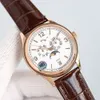 Patek Phillippe PP Men Watches Designer Automic Mechanical Montre O18H Leather Strap MoonPhase素晴らしい品質カレンダークローン