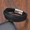 チャームブレスレットTehao Punk Mens Woven Multi-Layer Coffee-Colored Leather Accessories Special Birthday Gift Stainless Steel Magnetブレスレット