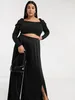 Calças femininas Mulheres Split Front Plus Size Perna Larga Alta Cintura Elástica Sólida Preto Modal Solto Verão Primavera Elegante Casual 6XL