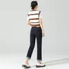 Jeans da donna 2023 Capris in denim elasticizzato retrò slim arricciati di colore primario di fascia alta con vita a gamba dritta