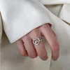 Klusterringar panjbj silverfärg kärlek hrart ring för kvinnor tjej retro design ins justerbar ihålig smycken födelsedagspresent