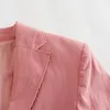 Ternos femininos Mulher Moda Moda Pink Slim Crop Blazer 2023 Primavera Solid Solid Lacing Blazers Short Ladies High Street Cropped Outwear