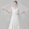 ブライダルベールパールビーズフラワー刺繍シンプルなスタイル二重層結婚式のベール