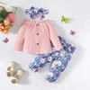 Conjuntos de ropa Conjunto de ropa para niña recién nacida Meses Manga larga Tops con una botonadura Pantalones con estampado floral Diadema Año Trajes para bebé R231127