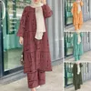 Ethnische Kleidung Kaftan gedruckte Anzüge Frauen, die Langarmblusen Hosen 2023 lässige muslimische Türkei Abayas Kleider Top Blusas 2pcs