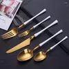 Dinnerware Sets 30/24/18pcs White Gold Cutlery Tableware Matte Fork Spoon Knife 18/10 Stainless Steel Luxury Dinner Set Holiday Gift