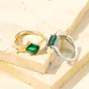 Band Rings Luxury Green Zircon Rings For Women Open Square Girl Personality Senior Wedding Jewelry Gifts Noble Temperament And Versatility AA230426