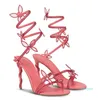 الصيف مثير Rene Margot Crystal Sandals Shoes Snake ملفوفة الكعب العالي الفراشات Strappy