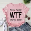 Camiseta feminina engraçada segunda-feira terça-feira wtf sábado domingo estampa camiseta verão casual camisa gráfica feminina masculina manga curta gola redonda