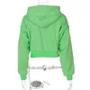 Giacche da donna Autunno retrò colore verde Zip Up Felpe con cappuccio corte Donna Harajuku Versione coreana Felpe con cappuccio a maniche lunghe