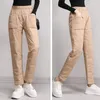 Women's Pants s Warm Down Cotton Quilted Straight Winter Women Fluffy Pantalones Elastic High Waist Baggy Anklelength Thick Trousers 231127