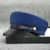 Visors Unisexe Pu Leather Military Hat Sailor d'automne pour femmes hommes noirs Femme étudiant de voyage Captain Army Top plat