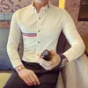 Men's Casual Shirts 2023Fashion Colorful Stripe Ribbon Decorative Shirt Mature Slim Fit Long Sleeve Social Chemistry Homme