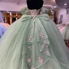 Sage Green Sweetheart Off Shoulder Applique spetspärlor svep tull quinceanera klänning söt 16 vestidos de 15 anos bollklänning