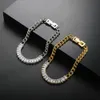 Bracciale cubano di lusso con zirconi cubici con pannelli in acciaio inossidabile 316L, braccialetto quadrato bianco in cristallo per gioielli da donna all'ingrosso 231124