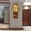 Relojes de pared Reloj de bronce retro cervatillo con péndulo de madera sólida cuarzo tranquilo puntero sala de estar digital reloj colgante