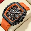 Wristwatches LIGE Men Watch Luxury Quartz Watches Silicone Strap Sport Chronograph Rectangular Men's Wristwatch Waterproof Luminous