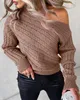 Pulls pour femmes Femmes Mode Épaule froide à manches longues Câble Pull en tricot Tempérament Trajet Hiver Casual Pulls tricotés