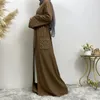 Ubranie etniczne Slim-Fit Long Rleeves Abayas Pocket Robe Doman Sukienka moda Arabia Saudyjska Dubai Abaya Elegante Pearl Muslim Vistidos