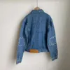 冬の新しいホローアップリケ刺繍ロゴスーパーオールマッチデニムジャケットジャケット