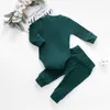 Kledingsets Kleuren Baby effen gebreide sets pasgeboren baby meisjes jongens herfst winter romper met lange mouwen elastische broek peuteroutfit