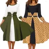 Casual Dresses Women Dress Patchwork Color Matching Soft Dot Print Three-quarter Sleeves Dress-up Knee Length Tight Waist A-line Fall