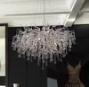 Modern Crystal Chandelier Round Branch Forest Silver Pendant Lamp Home Lighting for Dining Room Kitchen Rain Drop Hanging Light