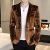 Herenpakken Blazers Luxe goud Velvet mannen herfst Koreaanse één knop slanke mannelijke casual pak jas aankomstmerk bronzing blazer masculino 230427