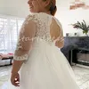 Landelijke witte trouwjurk Eenvoudige illusie Kanten mouwen Tule Boho Strandbruidjurk Sexy Open rug Sweep Trein Boheems Grote maten bruidsjurk Robe De Mariage