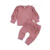 Комплекты одежды из 2 предметов с милыми рюшами для новорожденных девочек, комплект одежды из хлопка с длинными рукавами + брюки, осенне-зимний повседневный комплект для девочек R231127