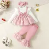 Conjuntos de ropa Conjunto de ropa para niña recién nacida Meses Manga larga Tops con una botonadura Pantalones con estampado floral Diadema Año Trajes para bebé R231127