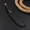 Hot Outdoor Fixed Blade Tactical Knife 440C Satin Tanto Point Blade Rubber Plastic Handle Straight Knives with Leather Sheath