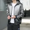 Vestes pour hommes 2024 Bomber pour hommes brillant manches longues fermeture éclair mode sweats à capuche manteaux hip hop lâche boîte de nuit scène streetwear