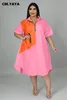 Plus size jurken cmyaya maat vrouwen patchwork zipper turndown nek losse aline shirt stijl jurk elegante zomer mode 230426