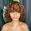 Glamorös pixie klippt lockigt bob regelbunden bang peruk p4/27 100% remy rått mänskligt hår djupt våg brasiliansk indian för svarta kvinnor