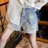 Dames shorts denim dames zomers mode kanten hoge taille jean losse perspectief kralen jas zon-proof bovenkleding