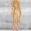 Lässige Kleider 2023 Elegantes Abendkleid für Frauen Herbst Sexy Bodycon Geneigte Schulter Rüschen Geburtstag oder Party