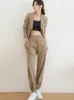 Women's Two Piece Pants 2023 Autumn Winter Suits For Women Korean Fashion Style Khaki Casual Outwears Pant Sets Elastic Waist Elegant Pieces Set 231127