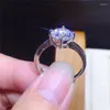 Cluster Rings Silver 925 Original 2 Diamond Test Past D Color Moissanite Twist Ring White Gold Plating Brilliant Cut 8mm Gemstone