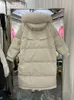 Женская мода из искусственного меха 2023, большие настоящие зимние женские 90, белое пальто на утином пуху, длинная куртка-пуховик с капюшоном, женские повседневные свободные парки 231127