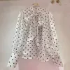 Kvinnors blusar 2023 Bow Tie Long Puff Sleeve Shirt Polka Dot Printed Women Office lady blus Loose Tops Autumn Sweet Clothes Blusa 29920