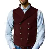 Gilets pour hommes Arrivée pour hommes robe gilet avec revers gilet double boutonnage daim cuir homme vintage costume mariage marié