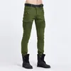 Mäns jeans Biker Punk Style Lastficka Skinny män Mens Designer kläder dragkedja denim Pants Green Black1