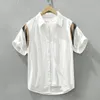 Mens Casual Shirts Black Patchwork Shirt For Men Turn-down Collar Tops Man Summer Fashion Loose Button Up Short Sleeve