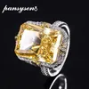 Wedding Rings PANSYSEN 100% 925 Sterling Silver 12*16 MM Radiant Cut Created Citrine Cocktail Rings for Women Luxury Fine Jewelry 231124