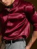 Мужские повседневные рубашки Y2k, рубашка на пуговицах, атласная шелковая черная, красная, белая рубашка поло, повседневная мода, удобная с длинным рукавом 231124
