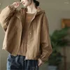 Women's Jackets Autumn 2023 Korean Hooded Workwear Short Coat Women Bat Long Sleeve Fashion Trench Jacket