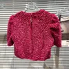 Women's T Shirts High Fashion Luxury Celebrity Pin Full Sequins Shiny Bubble Sleeve Bow Sweet T-Shirt Short Blouses 2023